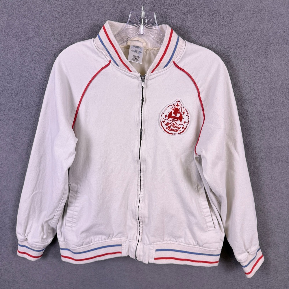 Disney Pizza Planet Bomber Jacket Mens S White Toy Story Aliens Space Port VTG
